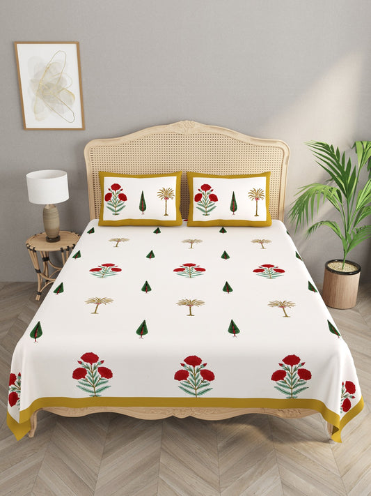 Handblock Printed Double King Bedsheet with 2 Pillow Covers