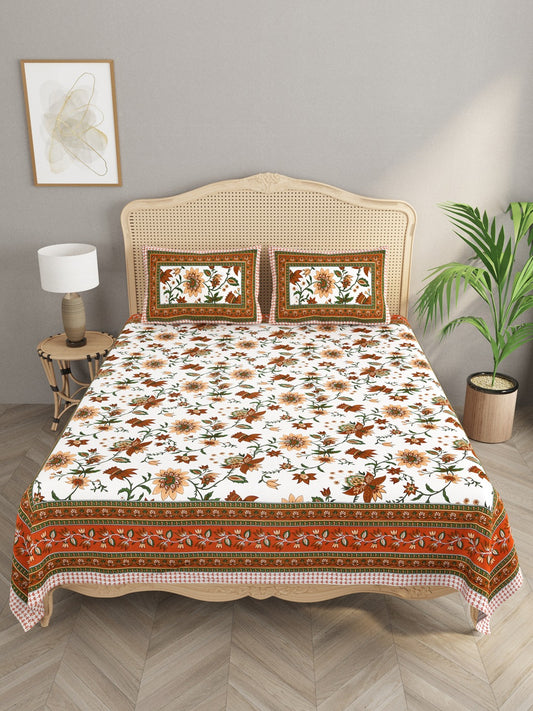 Floral Print Double King Bedsheet with 2 Pillow Covers