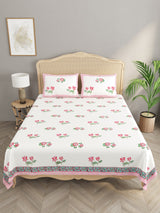 Handblock Printed Super King Size Bedsheet with 2 Pillow Covers