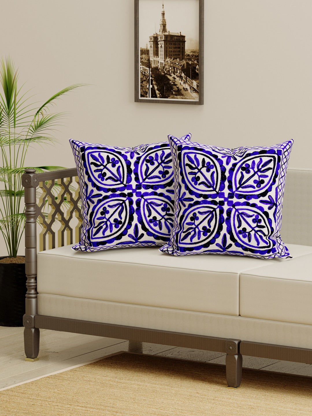 Set of 2 Embroidered Cushion Covers - 16 Inches