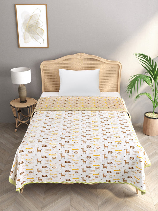 300 GSM Cotton Single Kids Bed Reversible Dohar with Flannel Lining