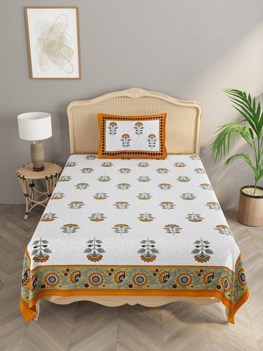 Floral Print Single bedsheet with 1 Pillow Cover
